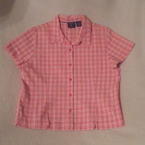 Seersucker plaid pink blouse